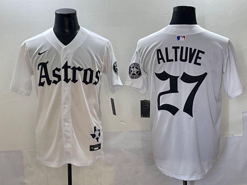 Men 2025 Houston Astros #27 Altuve White Five generations Joint Name Nike MLB Jersey style 1